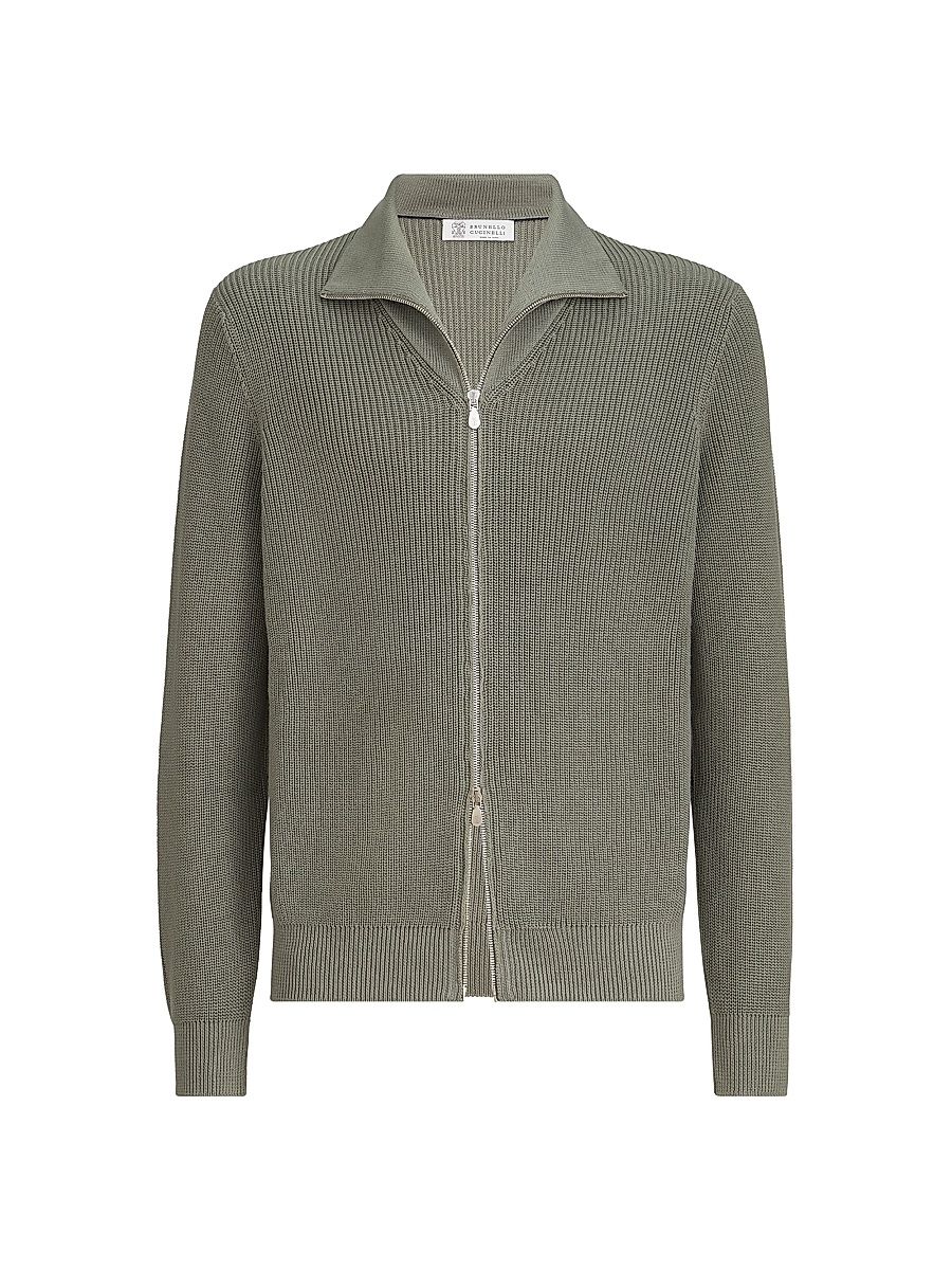 Men's Cotton Half English Rib Cardigan with Zipper - Military - Size 34