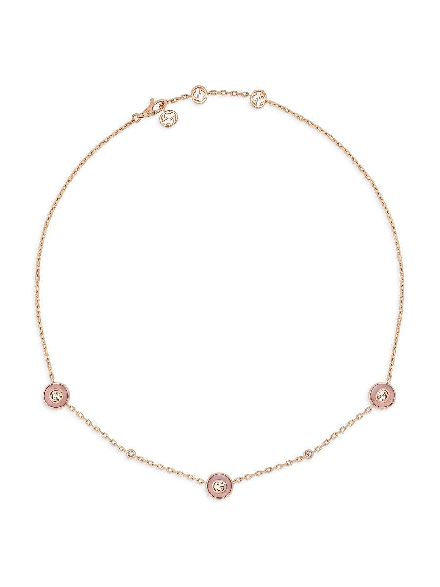 Women's 18K Rose Gold, Pink Opal & 0.05 TCW Diamond Logo Charm Necklace - Pink