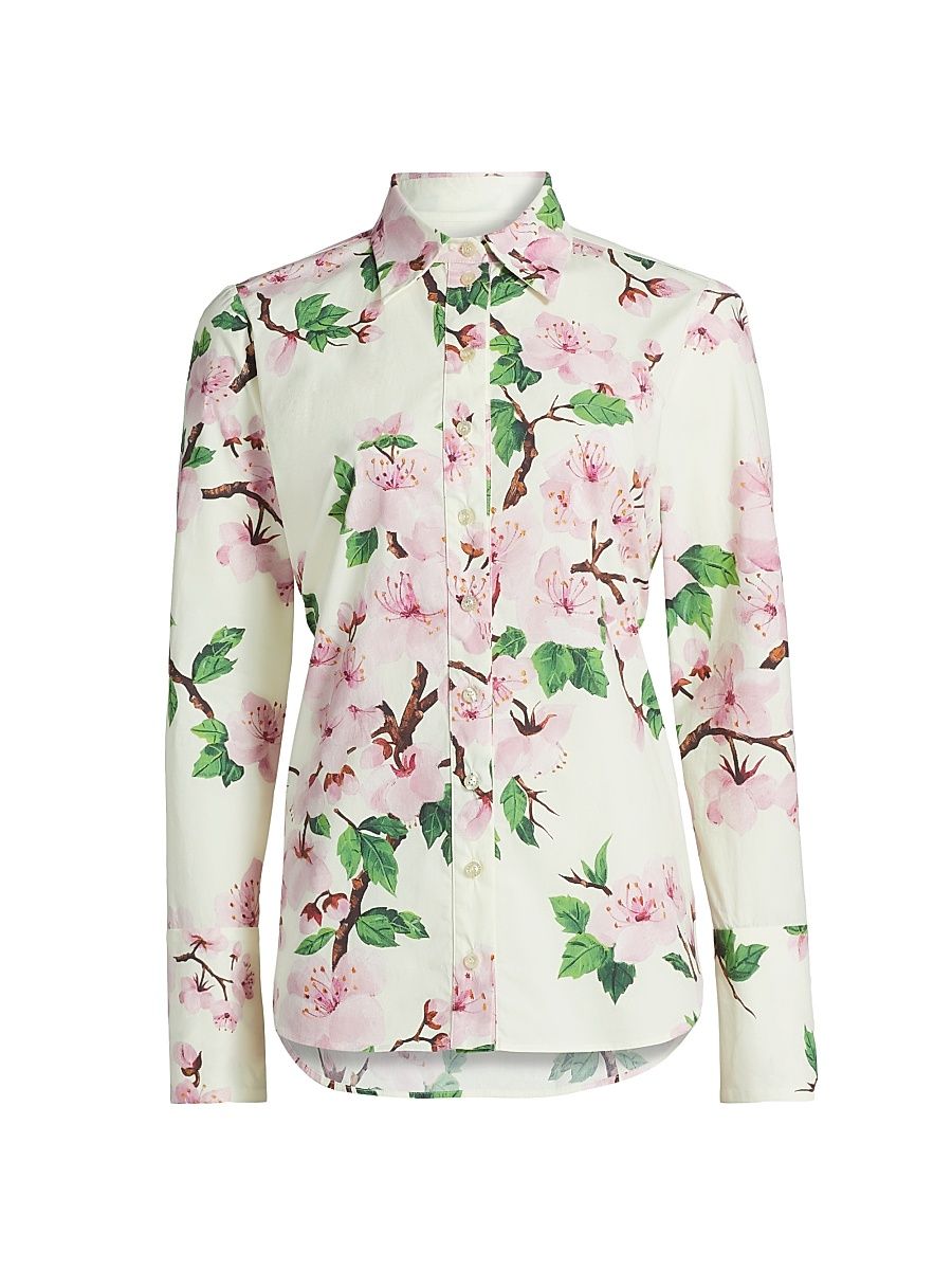 Women's Cherry Blossom Cotton Poplin Blouse - Pink Ivory - Size 8