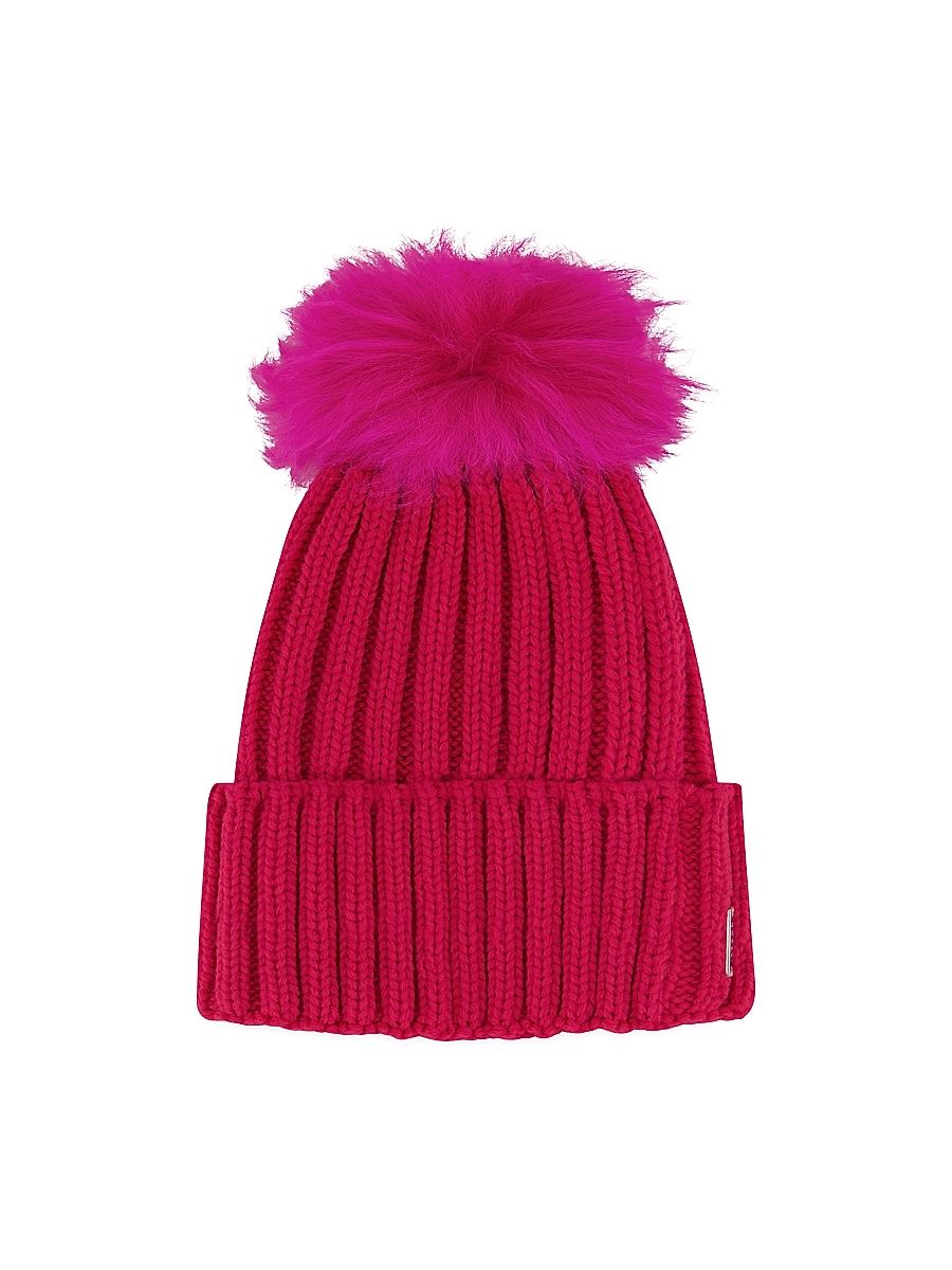 Women's Knit Hat with Toscana Lamb Pompom - Pink