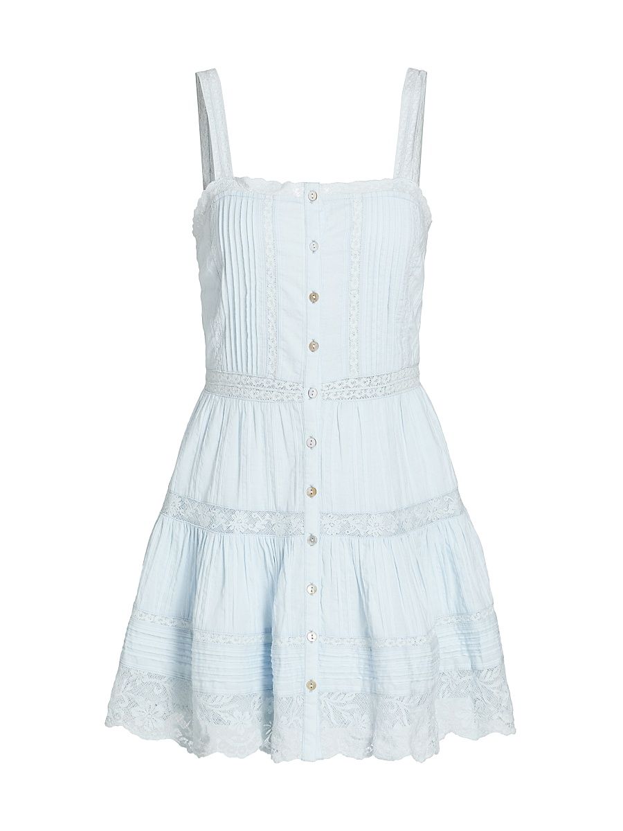 Women's Charlize Lace Cotton Tiered Minidress - Blue Finch - Size XL