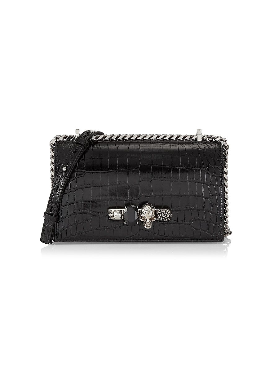 Women's Jewelled Satchel In Leather - Black