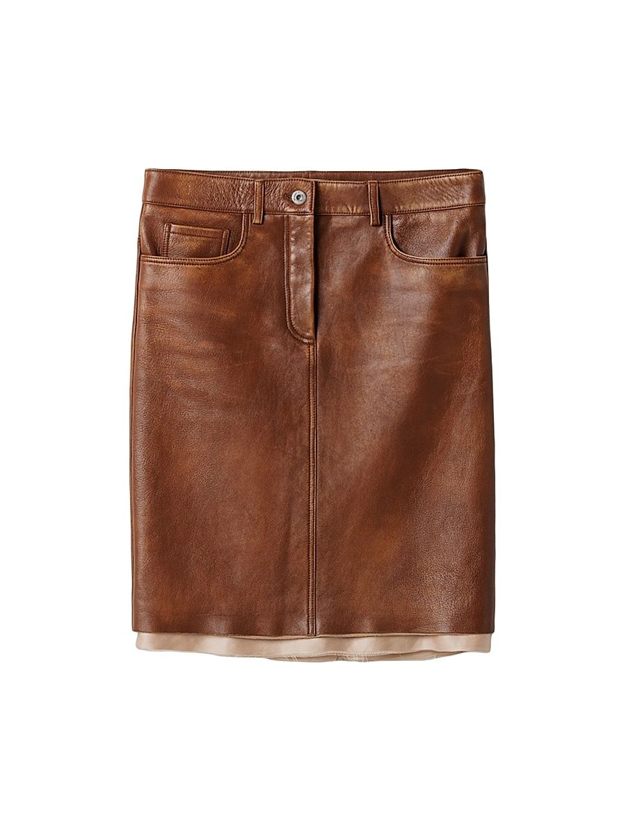 Women's Nappa Leather Skirt - Brown - Size 2