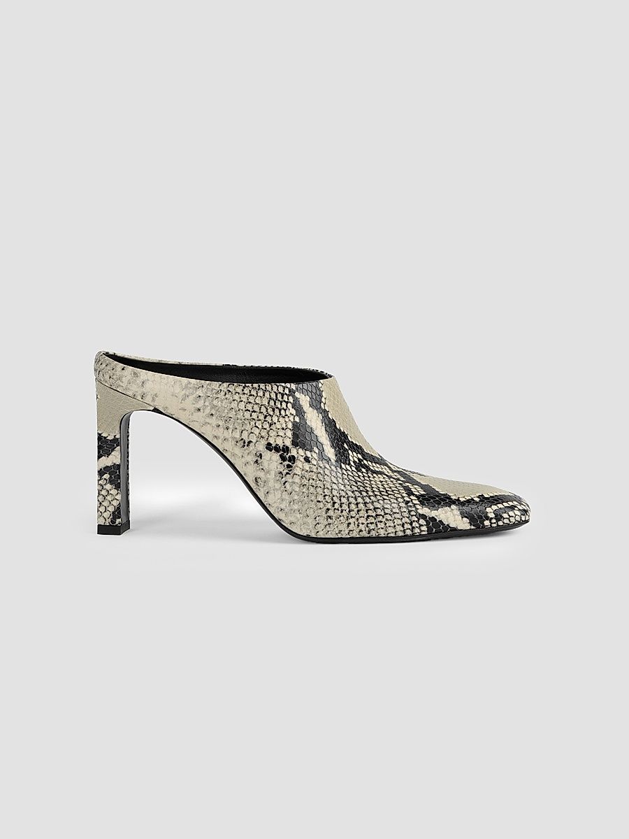 Toteme Women's Bar 85MM Python-Embossed Leather Mules - Black Ecru - Size 12