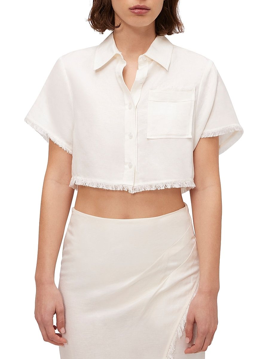 Women's Solange Button-Front Cropped Shirt - White - Size Large