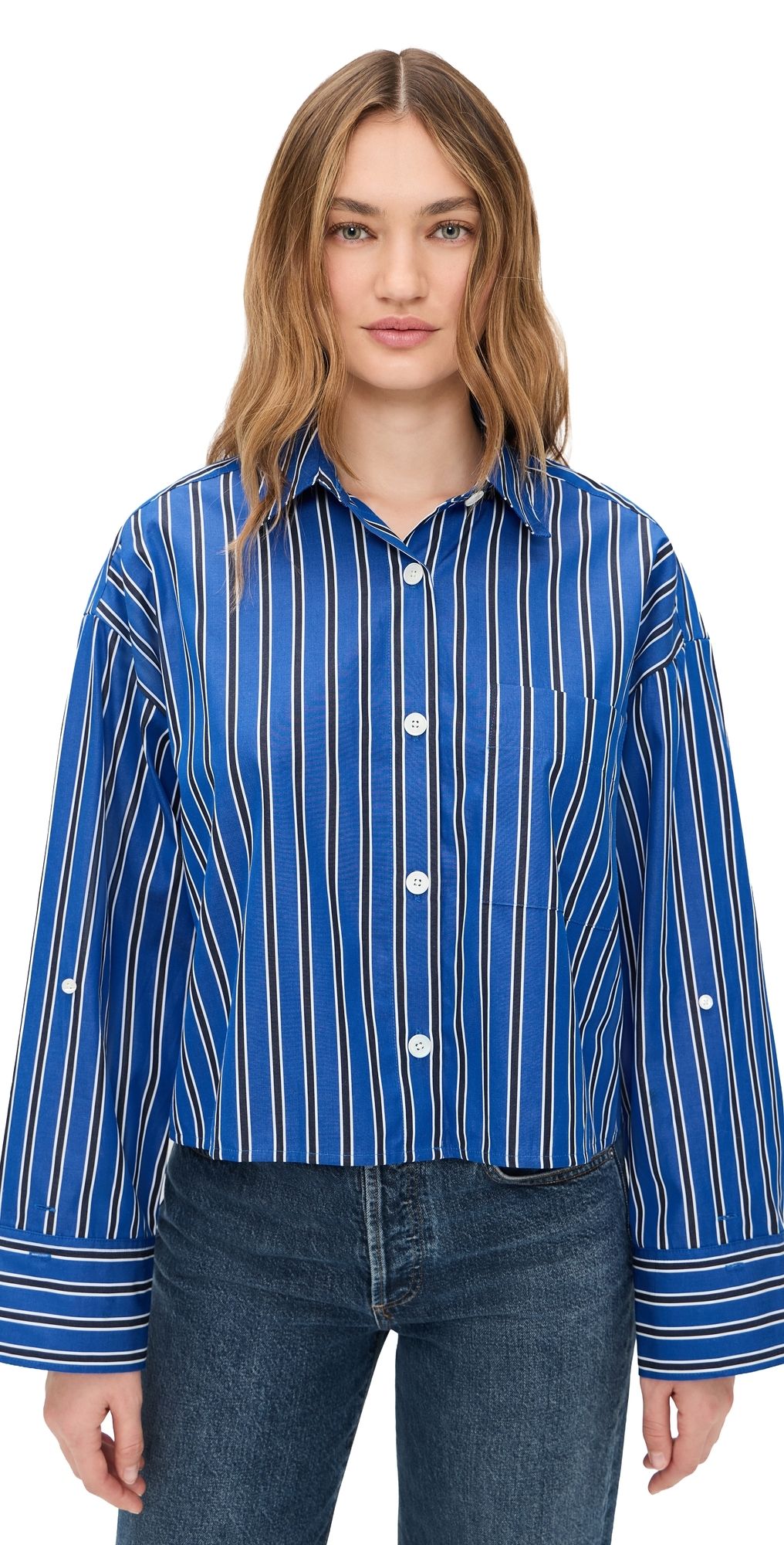 Madewell Straight Hem Shirt In Poplin Riviera Coast Stripe XS