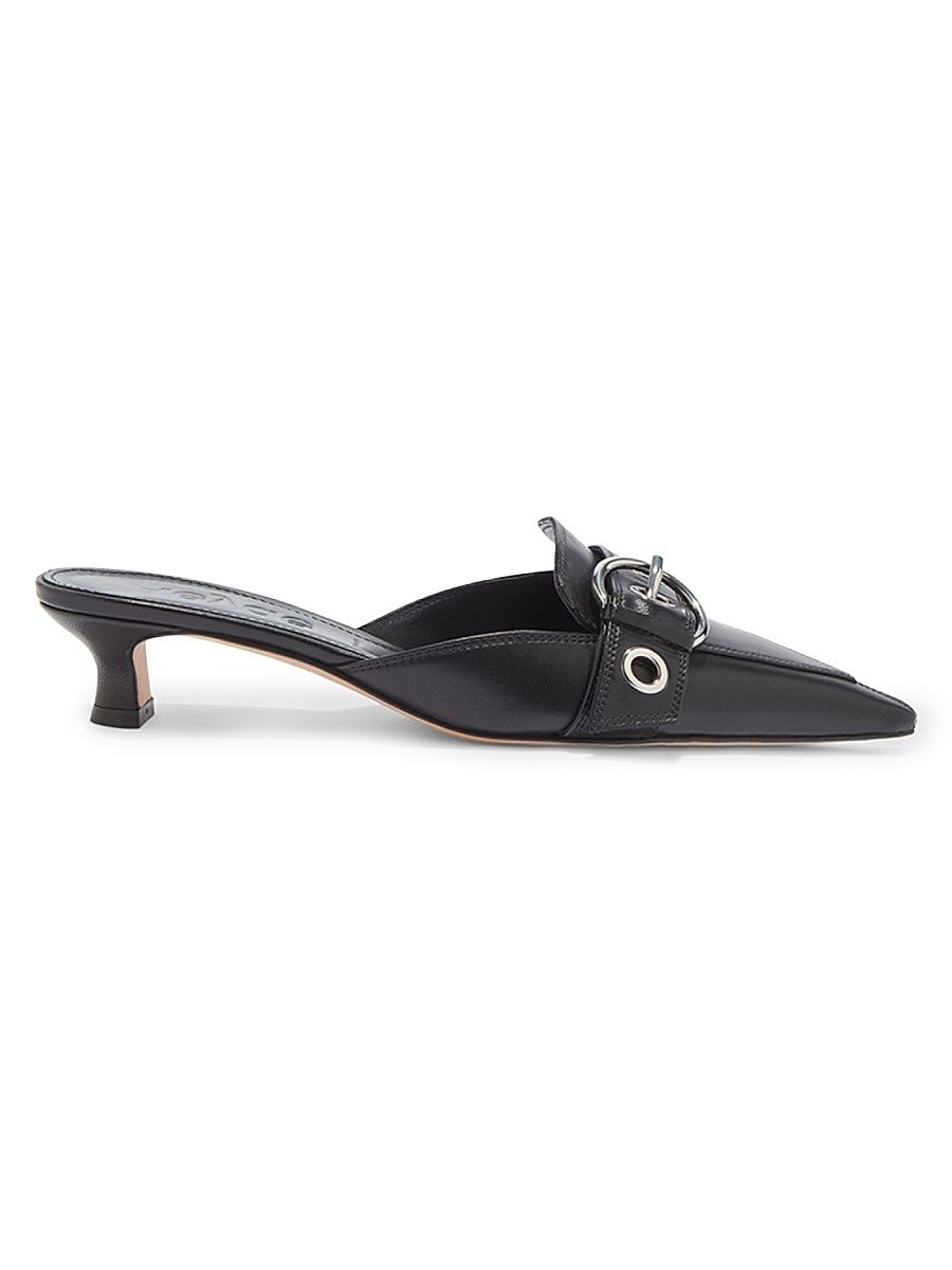 Women's Danielle Leather 35MM Kitten Mule Pumps - Black - Size 6