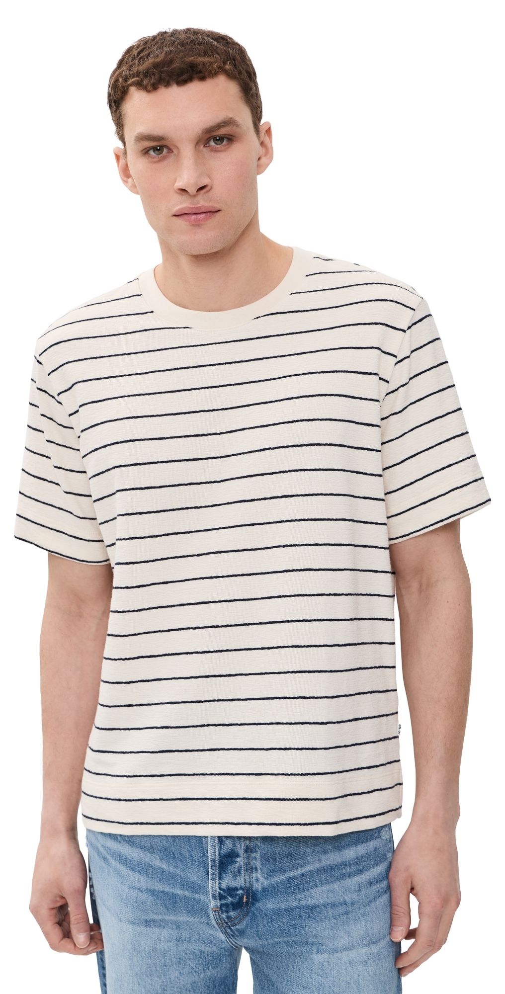 NN07 Pedro Textured Stripe Tee Navy Blue M