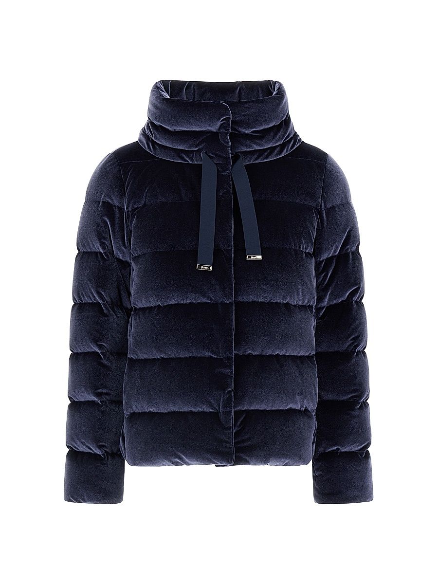 Women's Velvet Quilted Down Jacket - Navy - Size 2