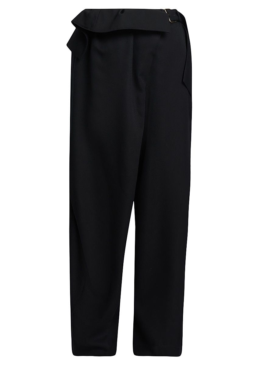 Women's Fold-Over Buckle Wool Trousers - Black - Size 8
