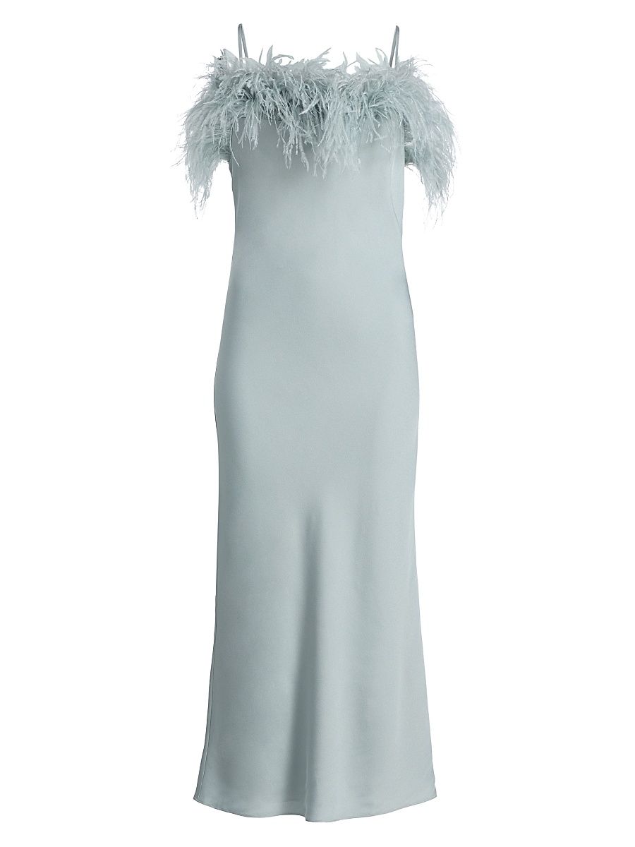 Women's Odette Feathered Crepe Midi-Dress - Slate Blue - Size 8