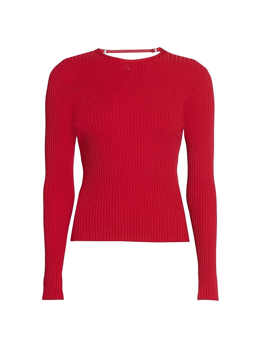 Women's Ribbed Open-Back Sweater - Ruby - Size XS