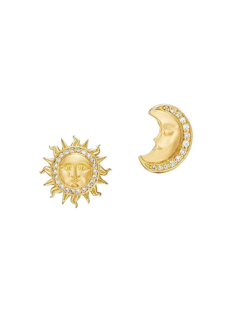Women's Celestial Sole Luna 18K Yellow Gold & 0.17 TCW Diamond Moon & Star Stud Earrings - Yellow Gold