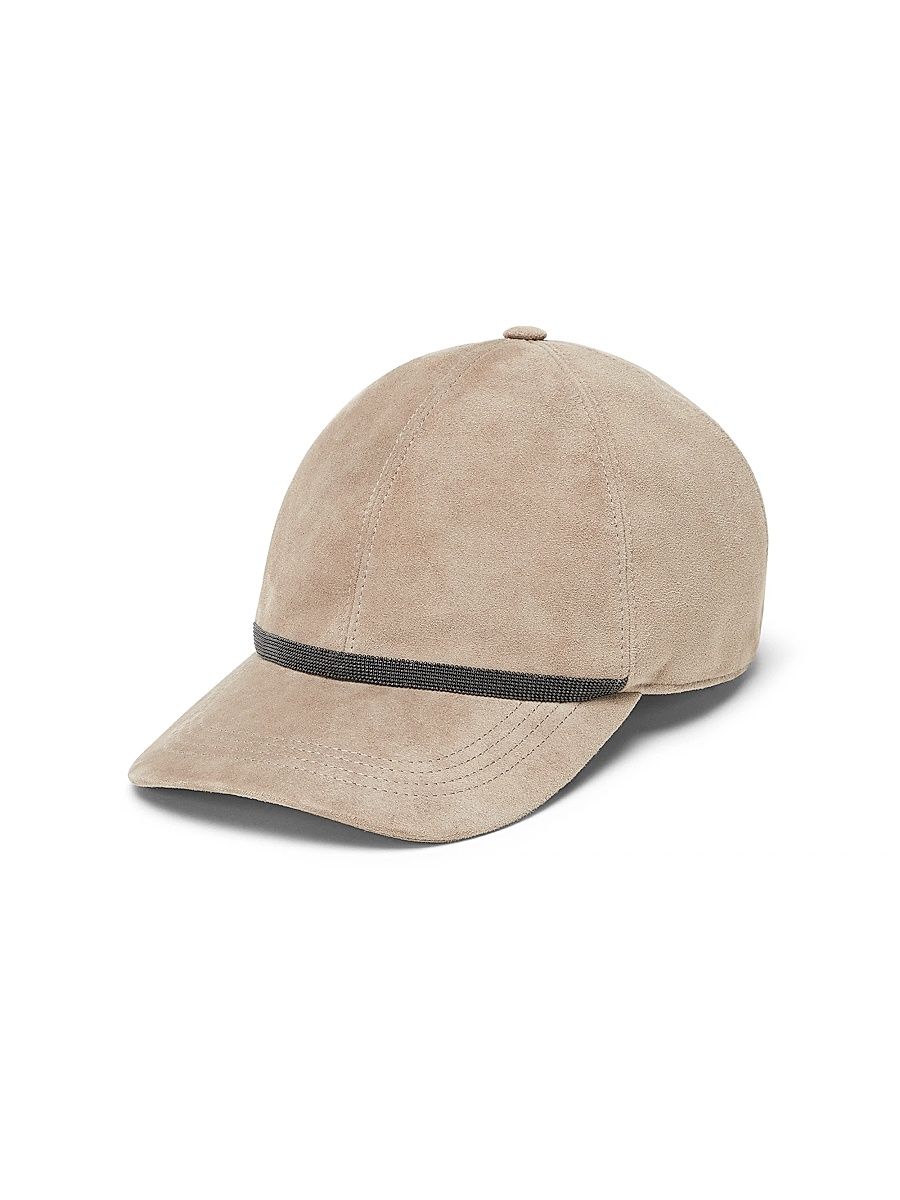 Women's Suede Baseball Cap with Shiny Band - Beige - Size Medium