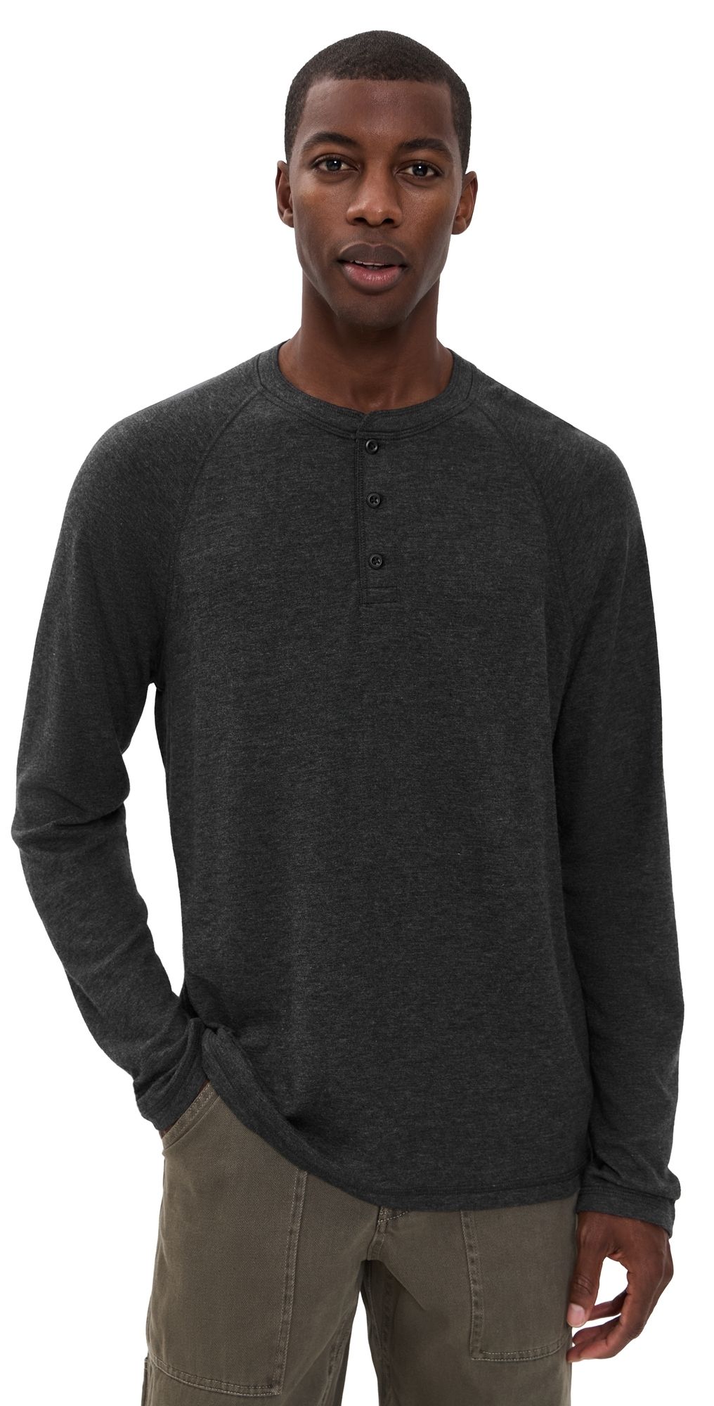 Faherty Long Sleeve Cloud Henley Charcoal Heather M