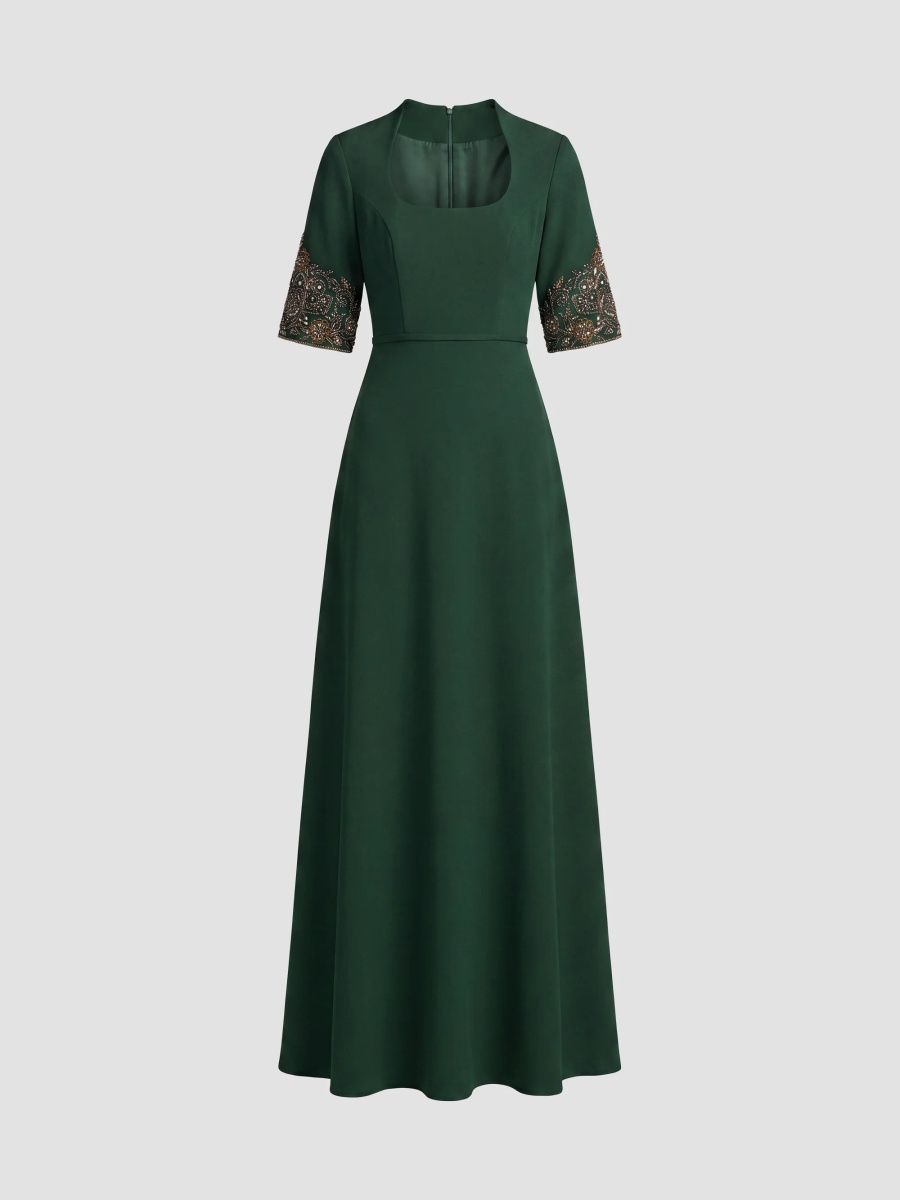 Mac Duggal Women's Crepe Beaded-Cuffs A-Line Gown - Deep Green - Size 20