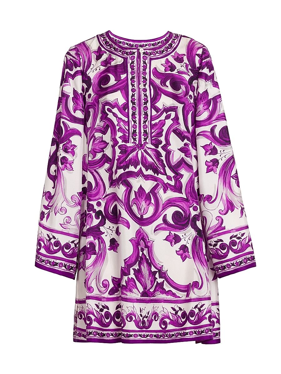 Women's Paisley Silk Minidress - Mix Maiolica Viola - Size 8