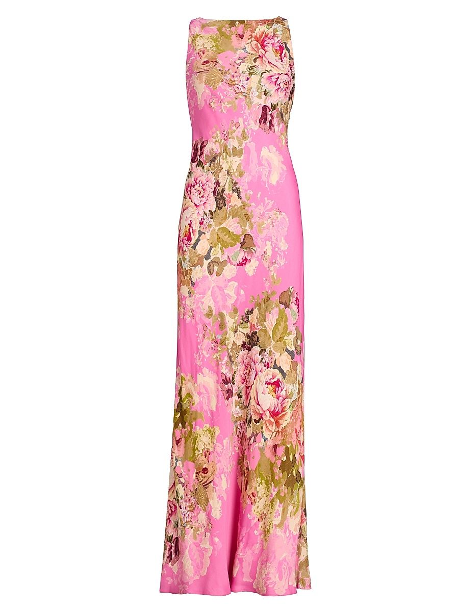 Women's Floral Bais-Cut Maxi Dress - Pink - Size XL