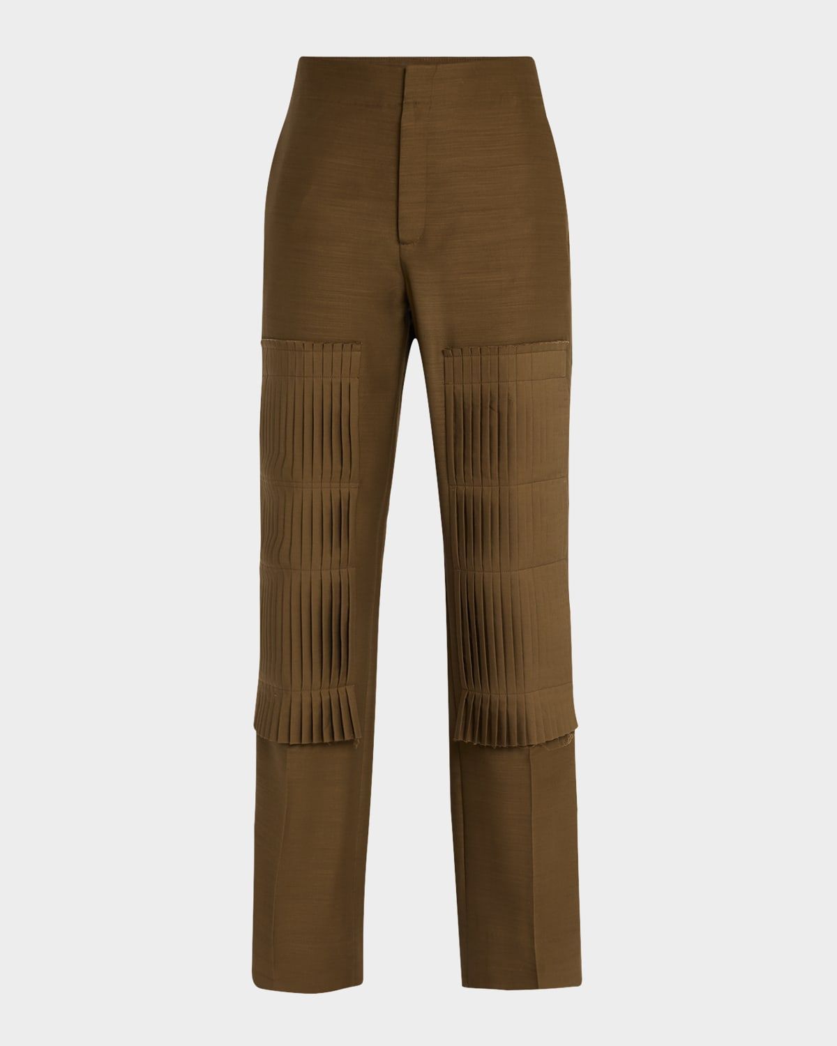 Pleated Patch Straight-Leg Trousers