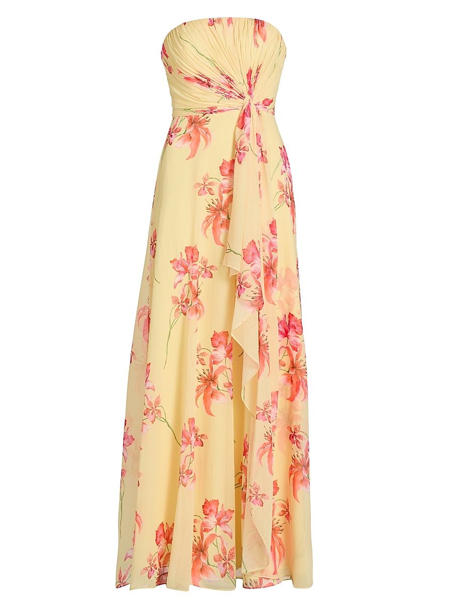 Women's Isabella Strapless Woven Gown - Blooming Tiger Lillies - Size Large