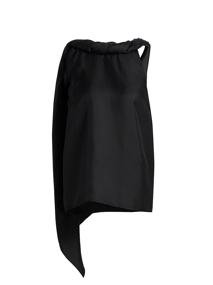 Women's Wilma Twisted Collar Silk Top - Black - Size XS