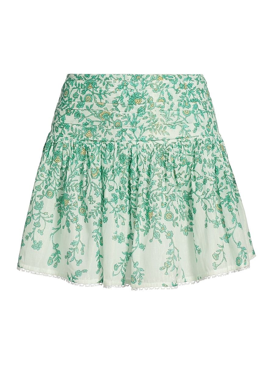 Women's Colleen Metallic Floral A-Line Miniskirt - Green Lazuli - Size XS