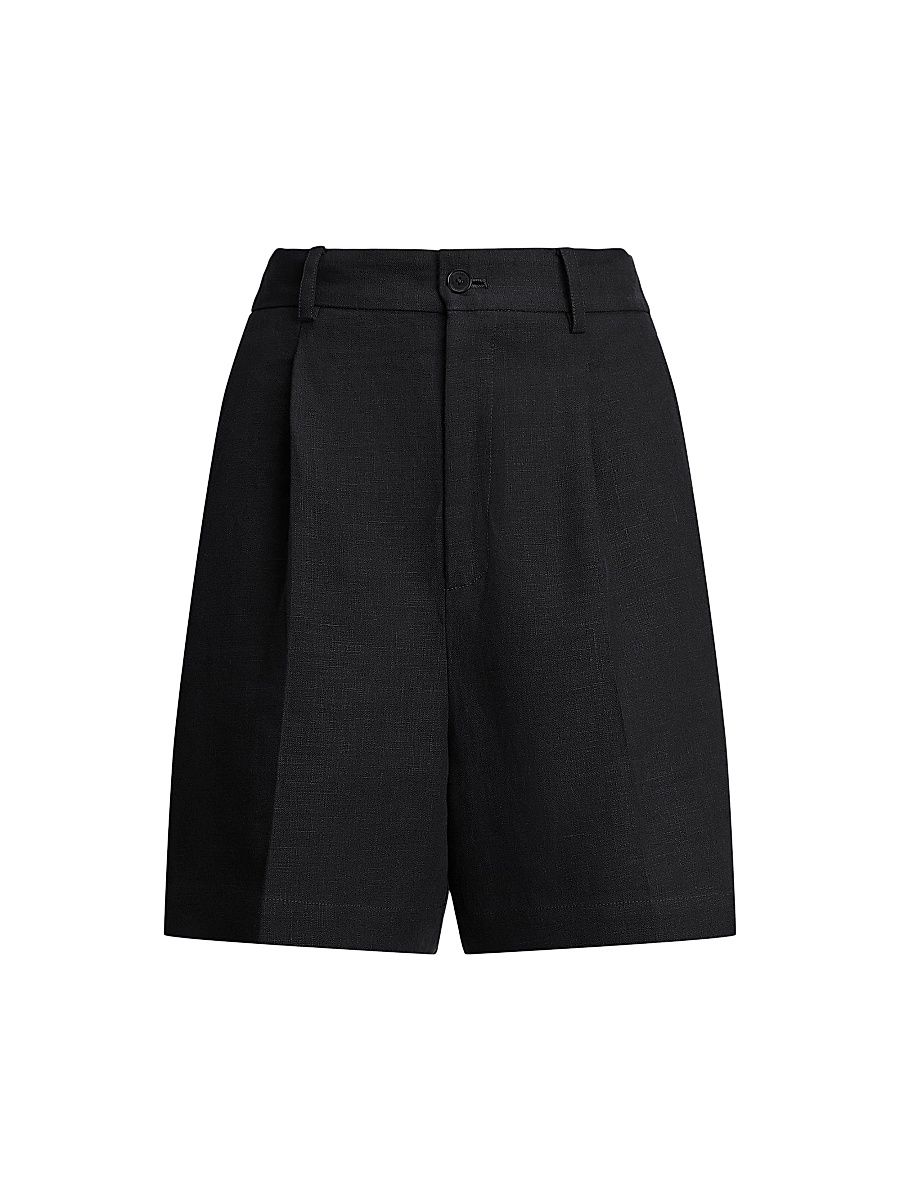 Women's Tracy Pleated Linen Shorts - Black - Size 8