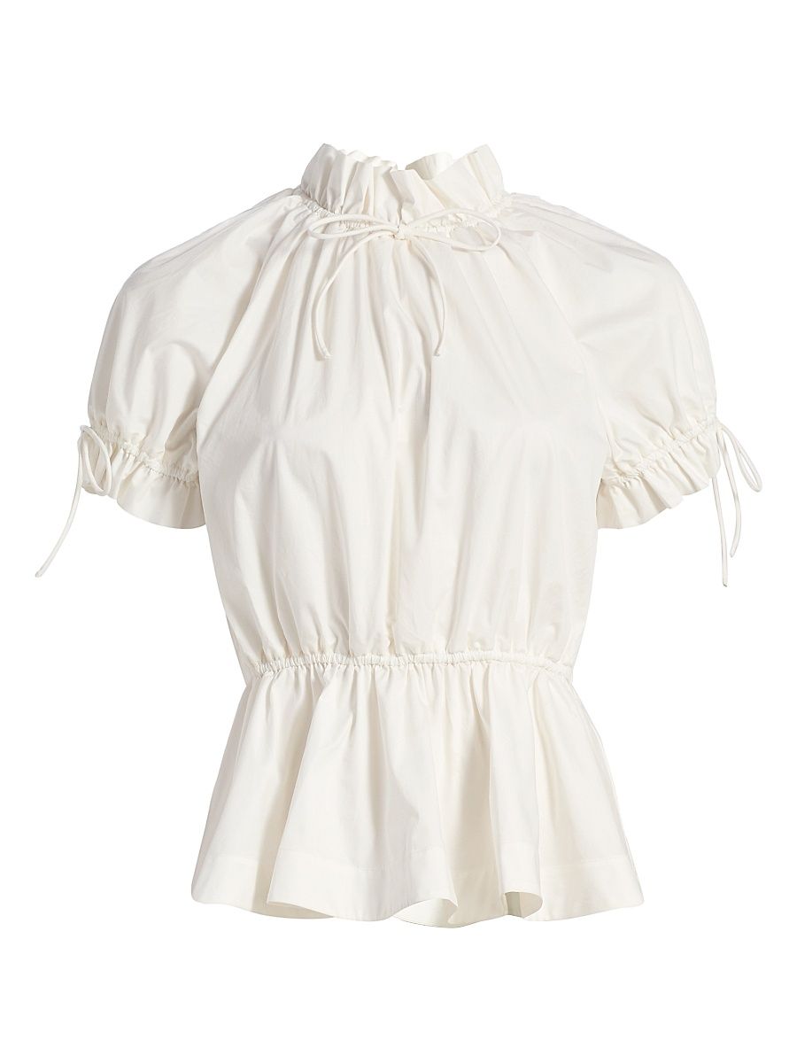 Women's Rosalina Ruffled Cotton Poplin Blouse - White - Size 12