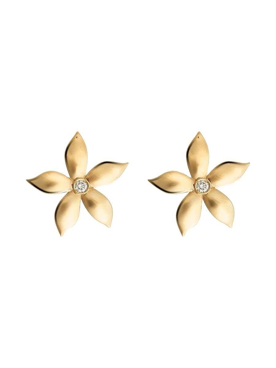 Women's Blossom 18K Yellow Gold & 0.12 TCW Diamond Flower Stud Earrings - Yellow Gold