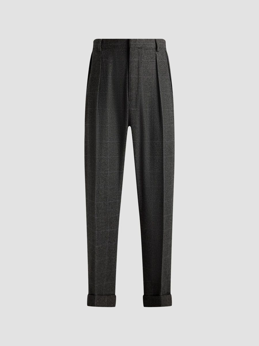 Ralph Lauren Purple Label Men's Glenn Checked Wool-Cashmere Trousers - Medium Grey Multi - Size 40
