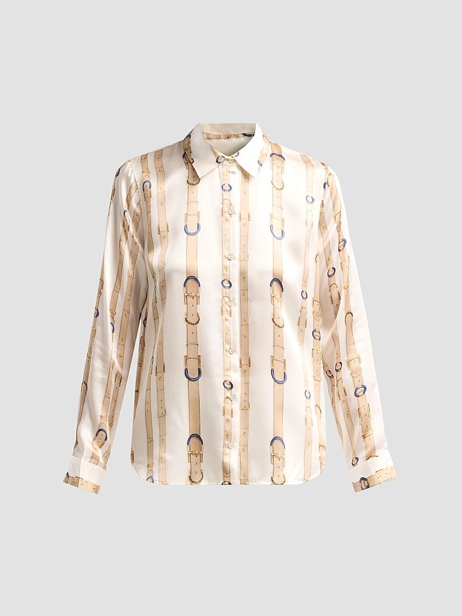 Women's Tyler Belt Print Silk Blouse - Ecru Multi Stud - Size XS