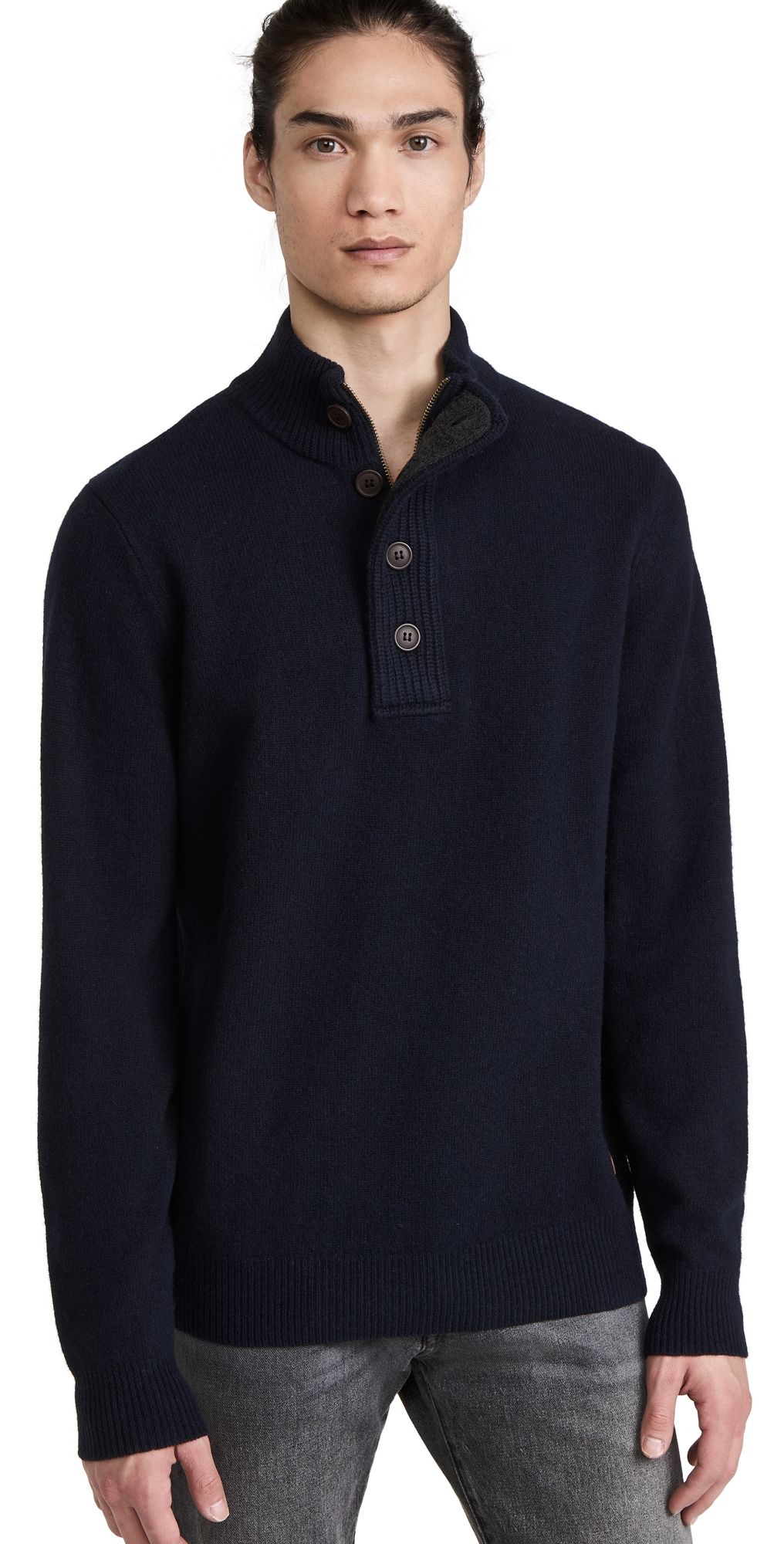 Barbour Elbow Patch Button Sweater Navy M