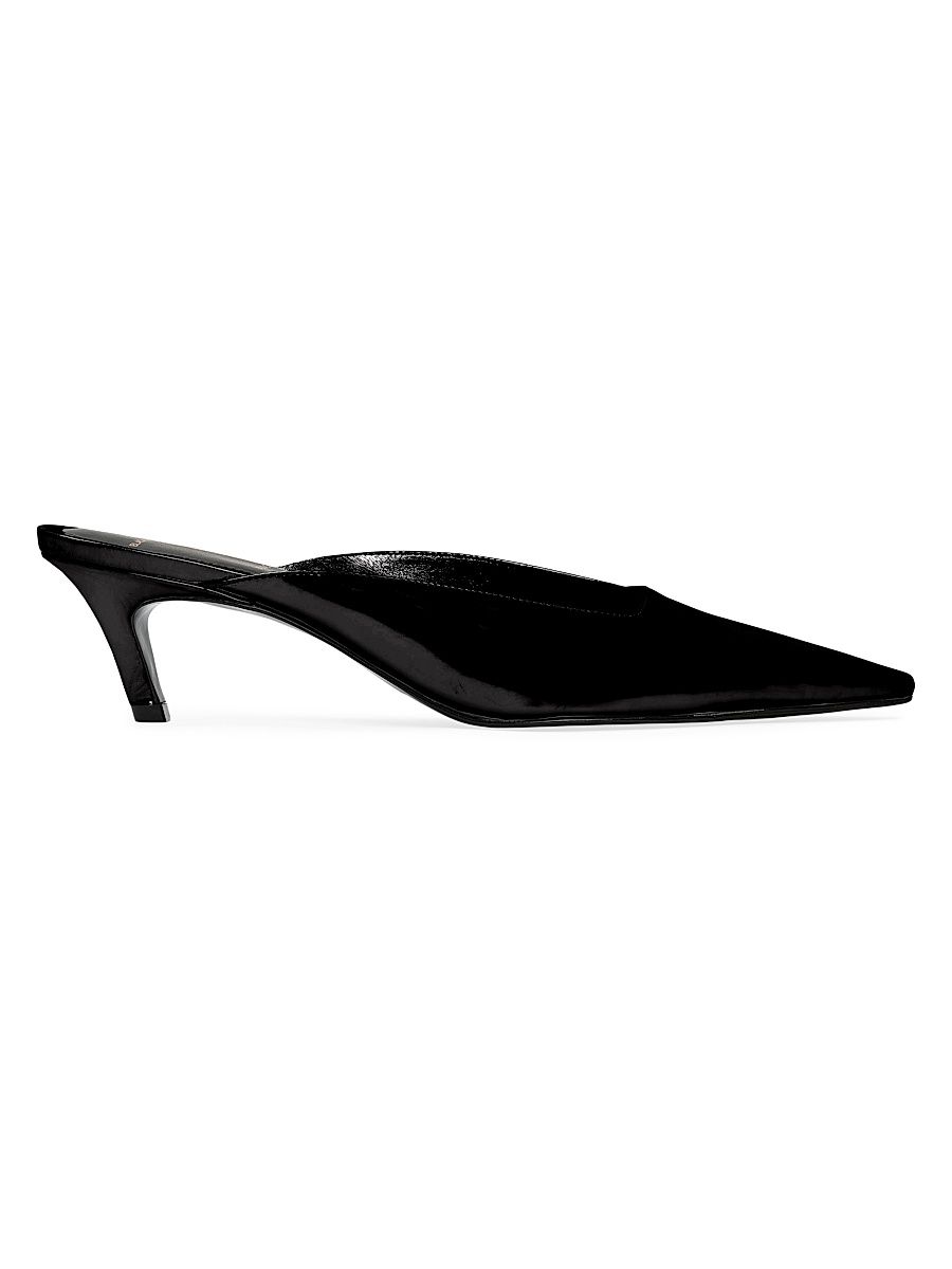 Women's Logan 50MM Box Leather Mules - Black Leather - Size 7.5