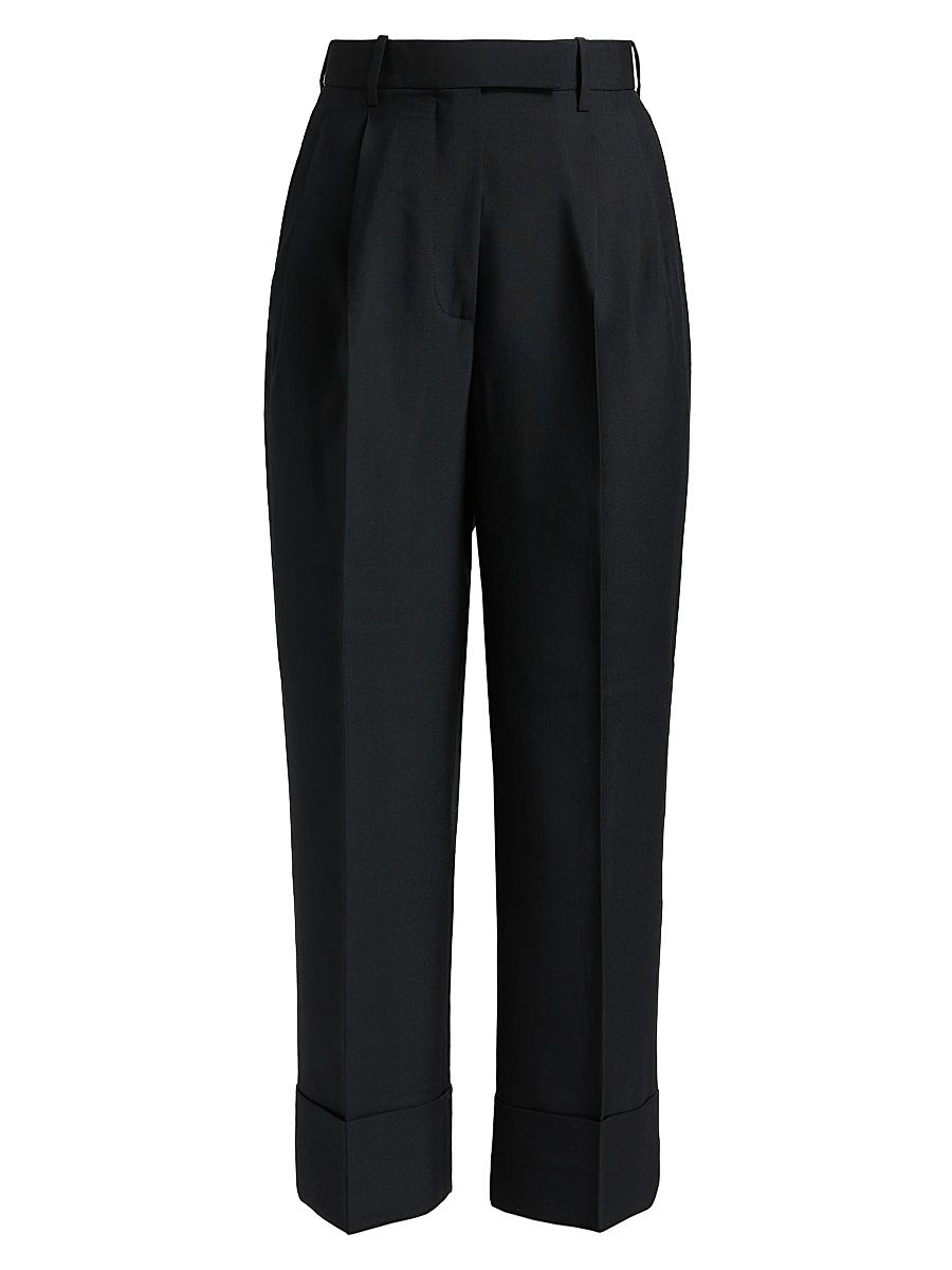 Women's Double-Pleat High-Rise Trousers - Black - Size 10