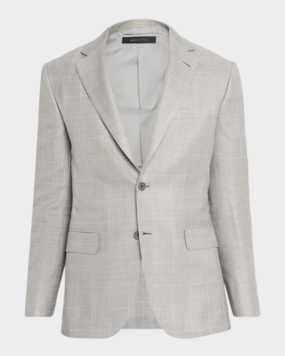 Men & apos;s Wool, Silk and Linen Windowpane Single-Breasted Sport Coat