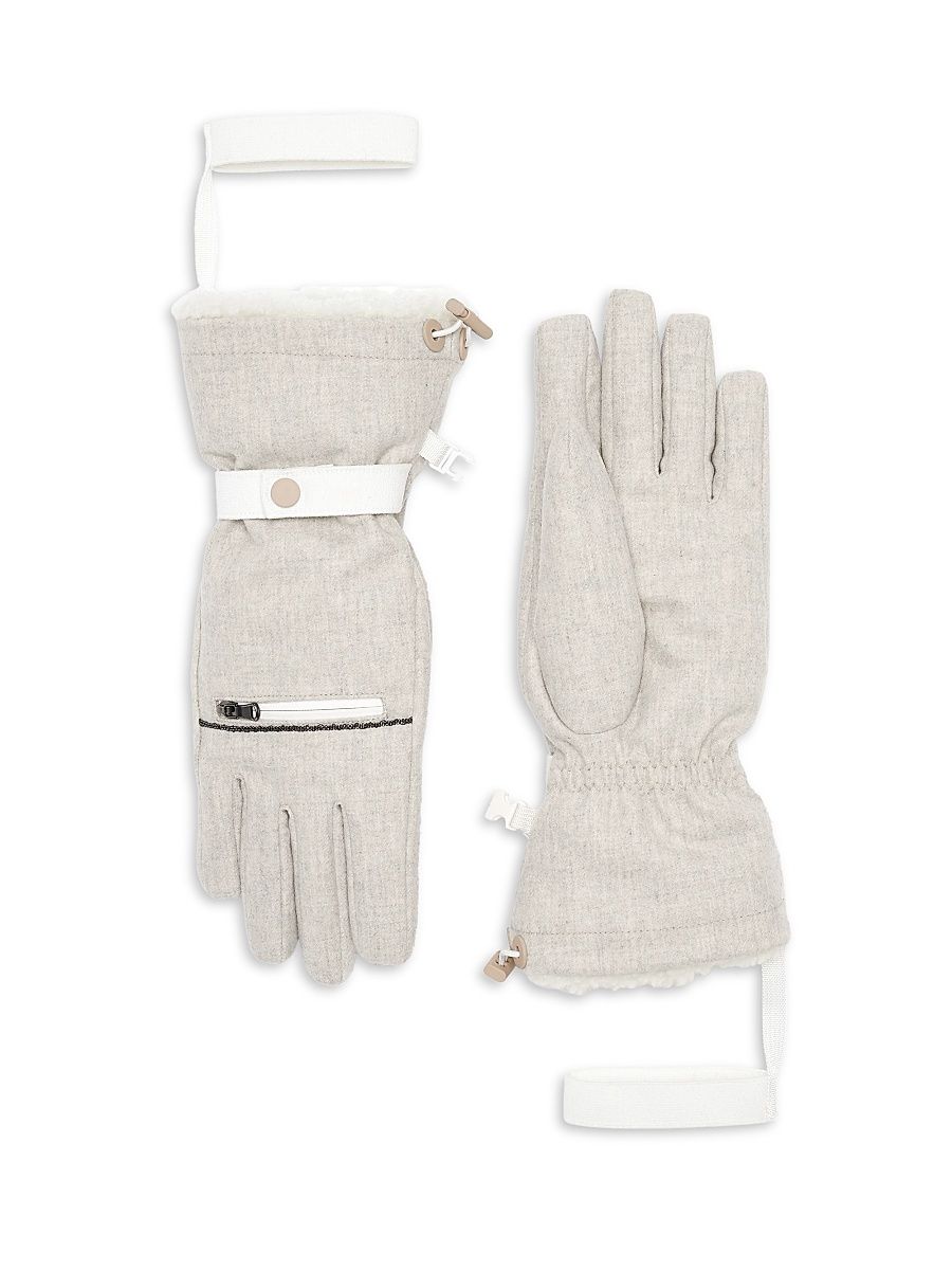 Women's Virgin Wool Flannel Mountain Gloves - Grey - Size XS