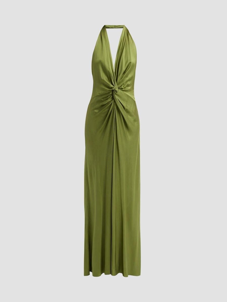 A. L.C. Women's Mabel Twist-Knot Halter Gown - Tomatillo - Size 12