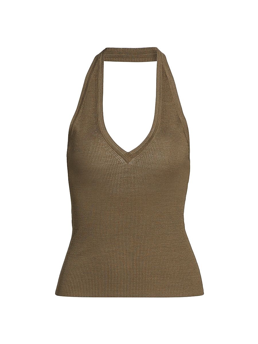 Women's Ivey Silk Knit Halter Top - Military Green - Size XL