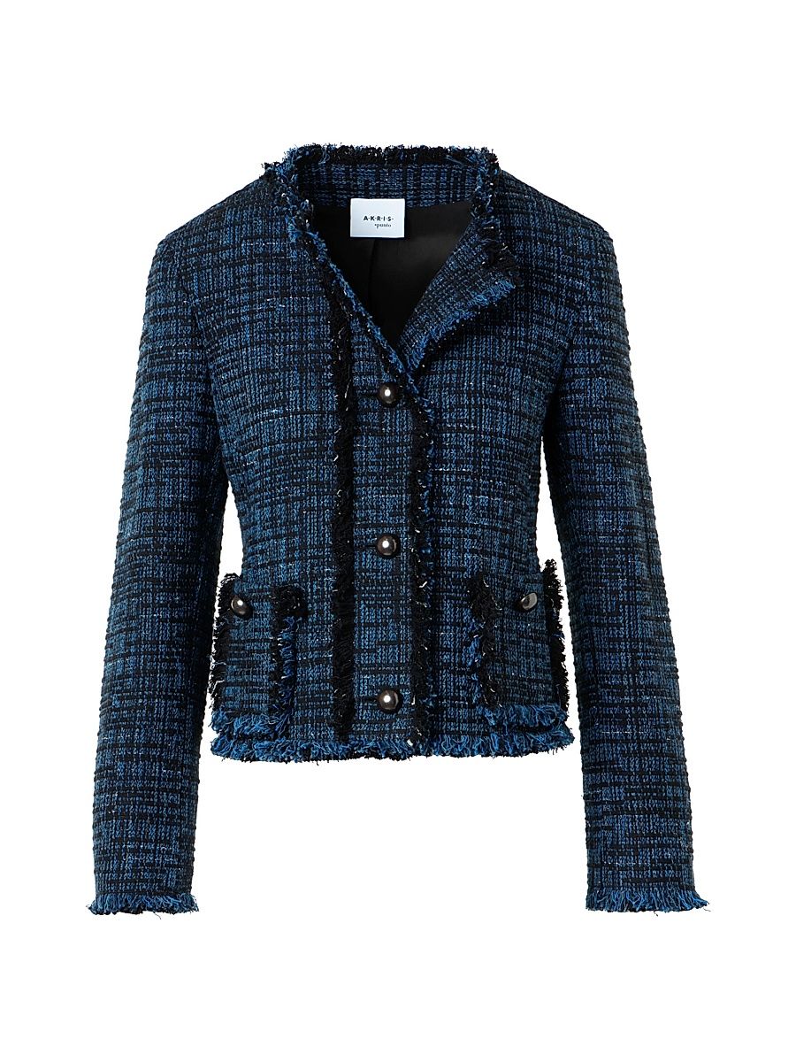 Women's Raw Denim Tweed Jacket - Medium Blue Denim Black - Size 16