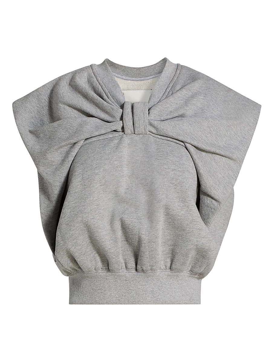 Women's Bow Drape Top - Grey Melange - Size Large