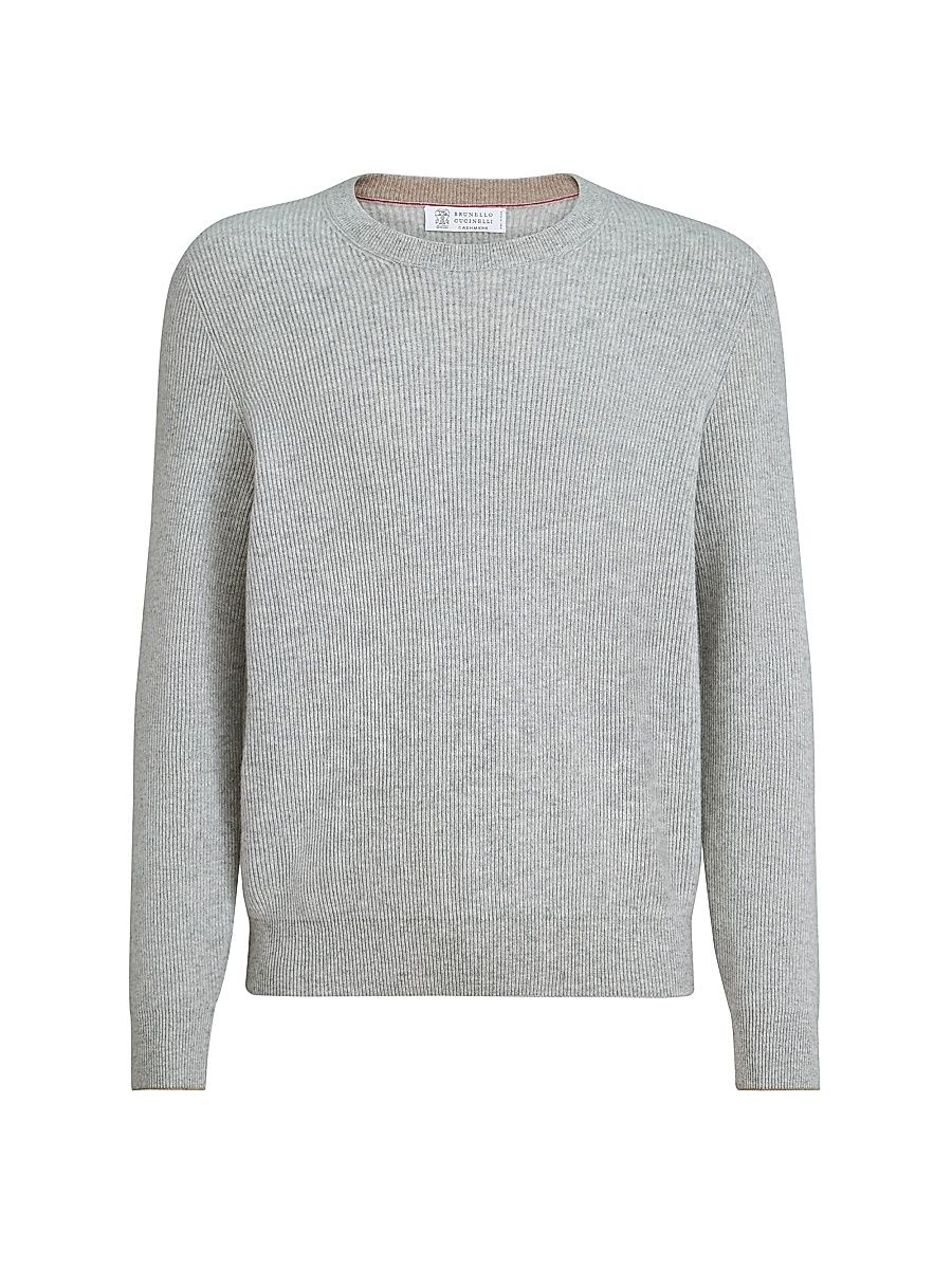 Men's Cashmere English Rib Sweater - Sand - Size 48