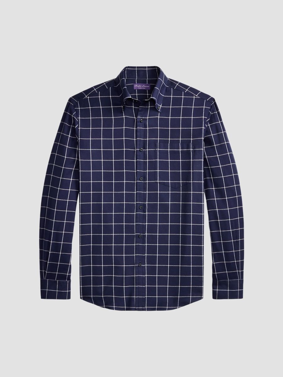 Ralph Lauren Purple Label Men's Windowpane Cotton Oxford Shirt - Chairman Navy - Size Large