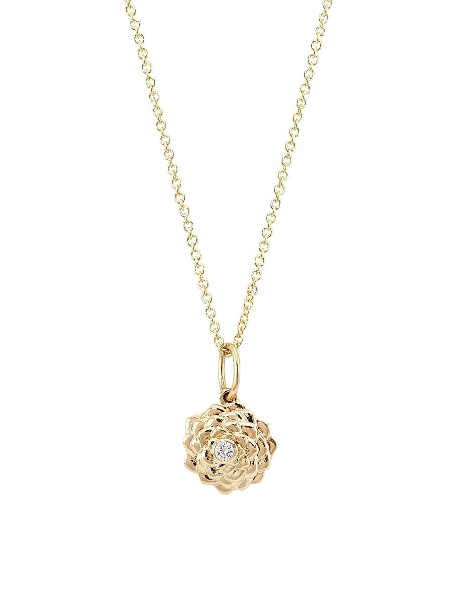 Women's 14K Yellow Gold & Diamond Small Camellia Pendant Necklace
