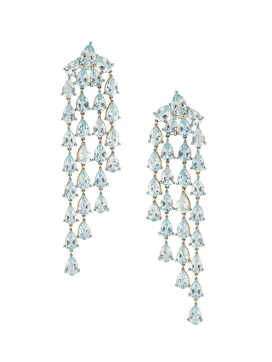 Women's 14K Yellow Gold & Blue Topaz Chandelier Earrings - Yellow Gold