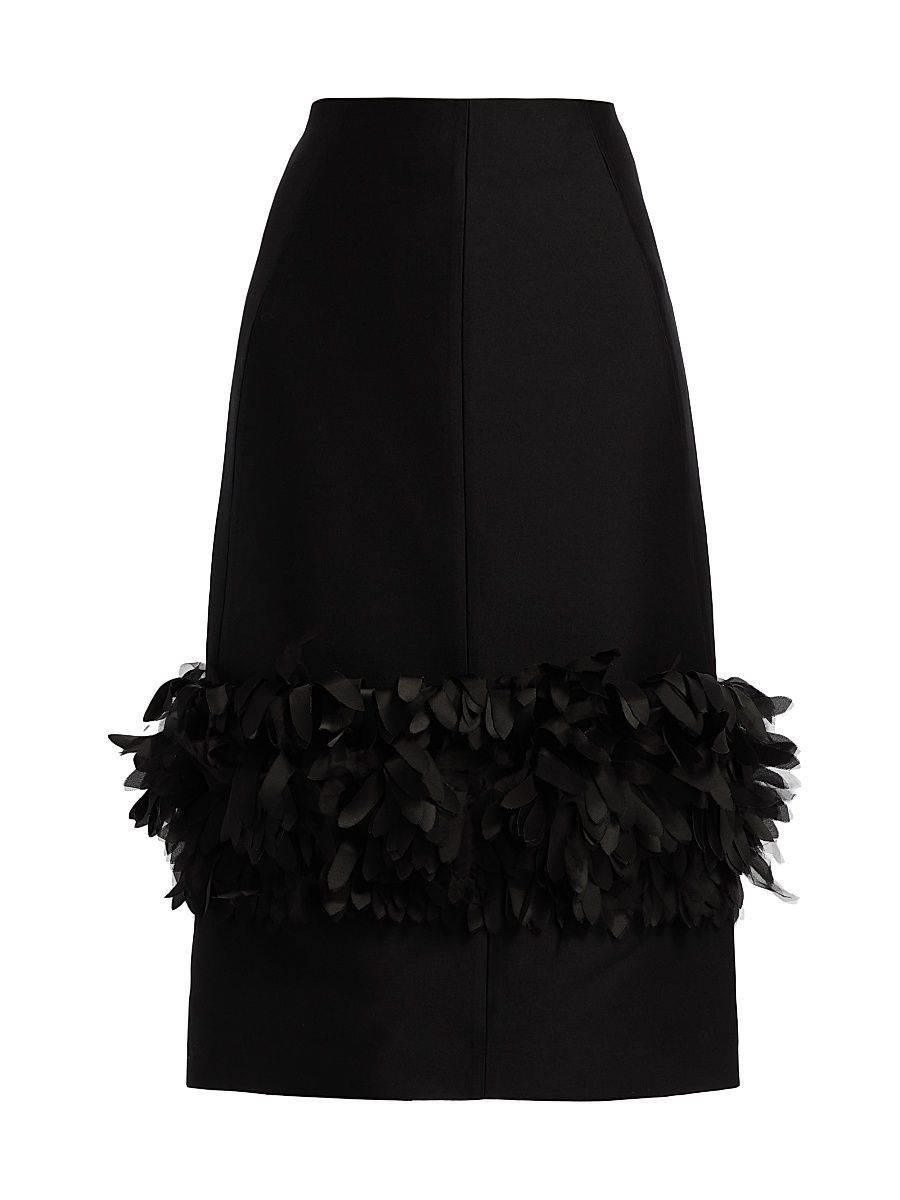 Women's Petal Wool-Silk Fitted Midi-Skirt - Black - Size 12