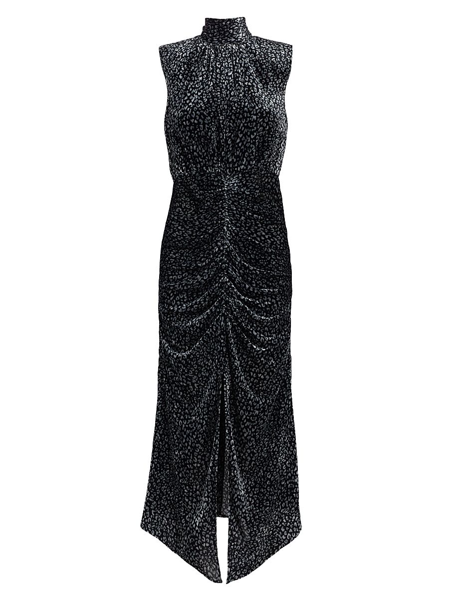 Women's Lennon Speckled Ruched Midi-Dress - Black Combo Printed Velvet - Size 12