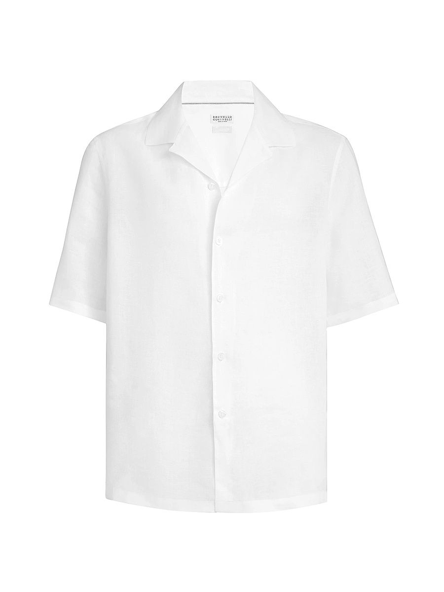 Men's Linen Easy Fit Short Sleeve Shirt with Camp Collar - White - Size XXL