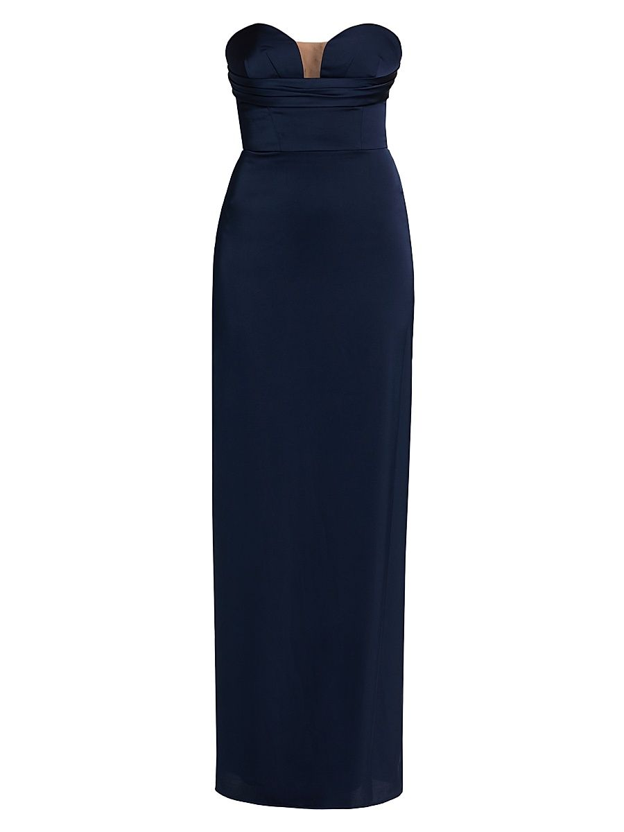 Women's Champane Satin Strapless Column Gown - Navy - Size 18