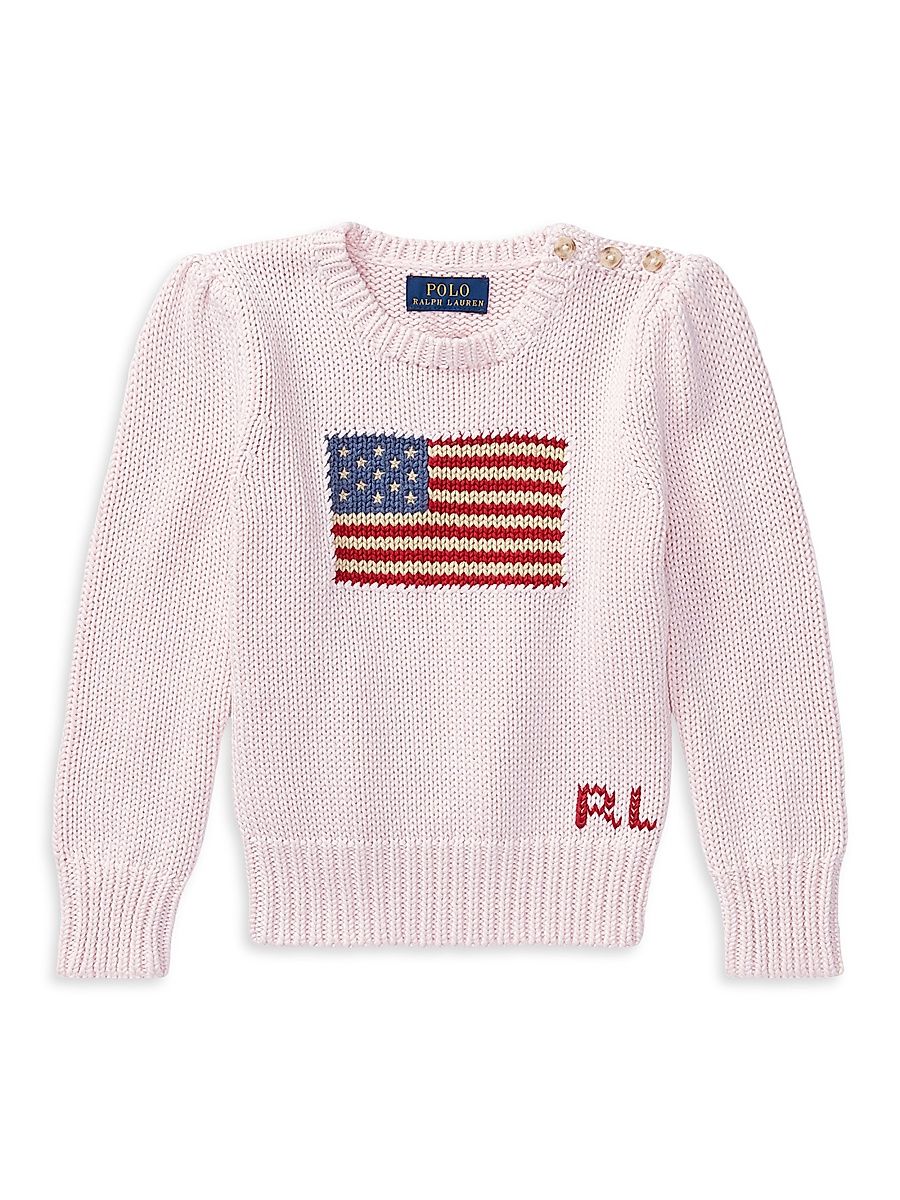 Little Girl's & Girl's American Flag Sweater - Acacia Pink - Size 3