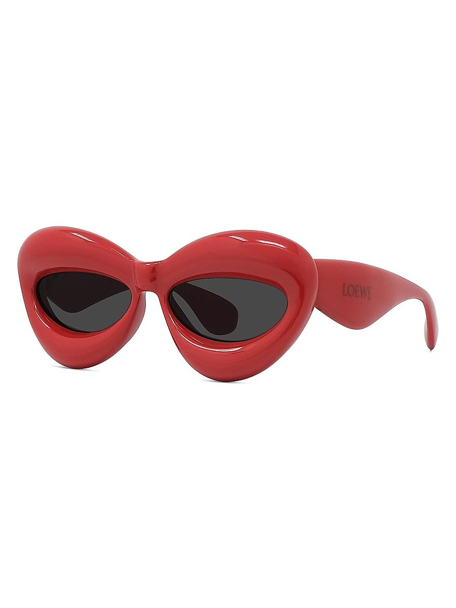 Men's 55MM Inflated Cat-Eye Sunglasses - Shiny Red